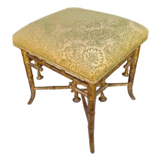 20th-Century Regency-Style Wooden Stool With Gold Leaf Faux Bamboo Legs For Sale