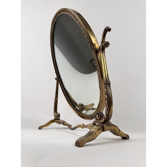 Mid-Century Italian Neoclassical Oval Cast Brass Vanity Mirror, 1950s For Sale - Image 13 of 18