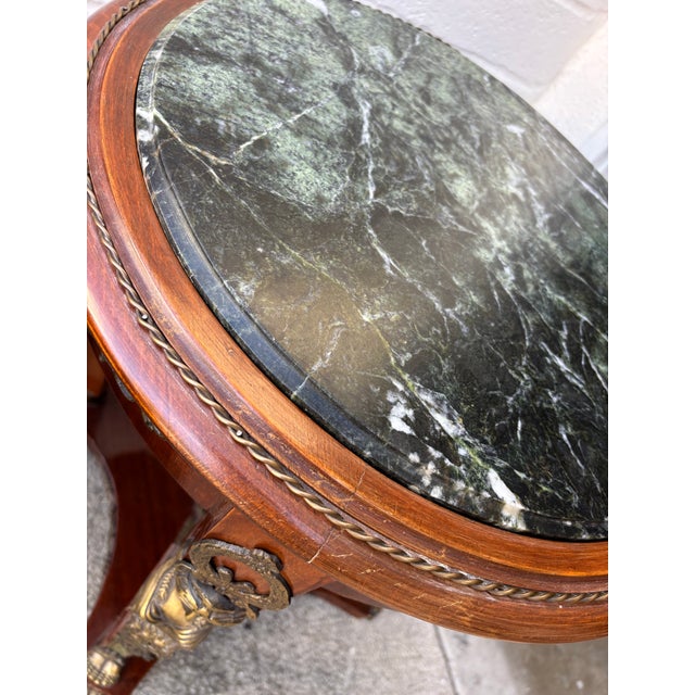 Stone 1990s Handmade Empire Style Gueridon Side Tables With a Green Marble Top and Brass Mounts For Sale - Image 7 of 10