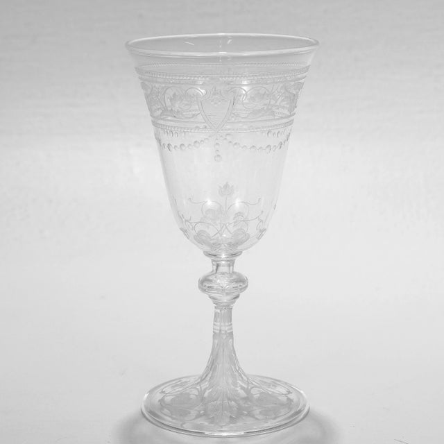 Set of 8 Antique Stourbridge Etched & Engraved Glass Wine Glasses For Sale - Image 4 of 18