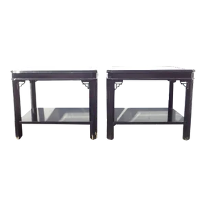 Mid 20th Century Lane Pair of Fretwork Lacquer Accent Tables Chinese Chinoiserie Ming