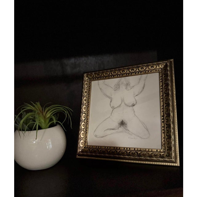 Framed Female Nude Charcoal Drawing Signed “Marek” For Sale In Houston - Image 6 of 9