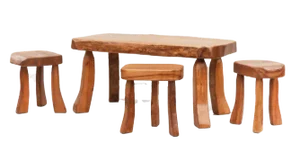 Elm Live Edge Living Room Set Table & 3 Side Tables, France, 1970s, Set of 4