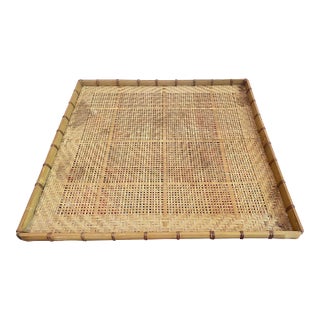 1970s Square Wicker Basket Tray For Sale