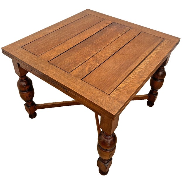 Early 20th Century Early 20th Century English Tudor Expansion Table Turned Baluster Legs Quarter Sawn Oak, X-Stretcher For Sale - Image 5 of 14