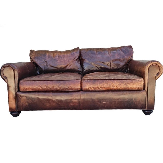 Mid-Century Modern Restoration Hardware Lancaster Luxe Depth Brompton Sofa in Cocoa Leather For Sale - Image 3 of 18