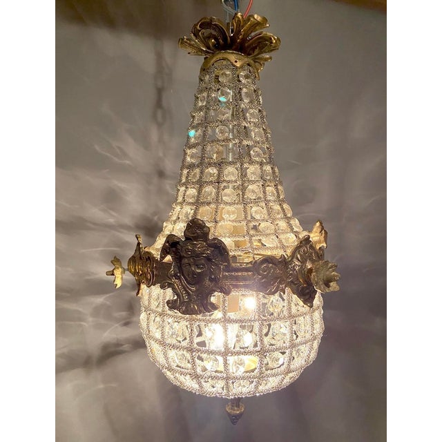 Bronze 1980s French Louis XVI Gold Bronze Chandelier Ceiling Light – 1 Pc For Sale - Image 8 of 15