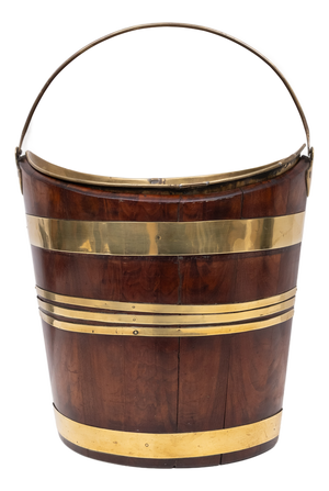 Antique Dutch Georgian Mahogany Brass-Bound Peat Bucket, 1830s