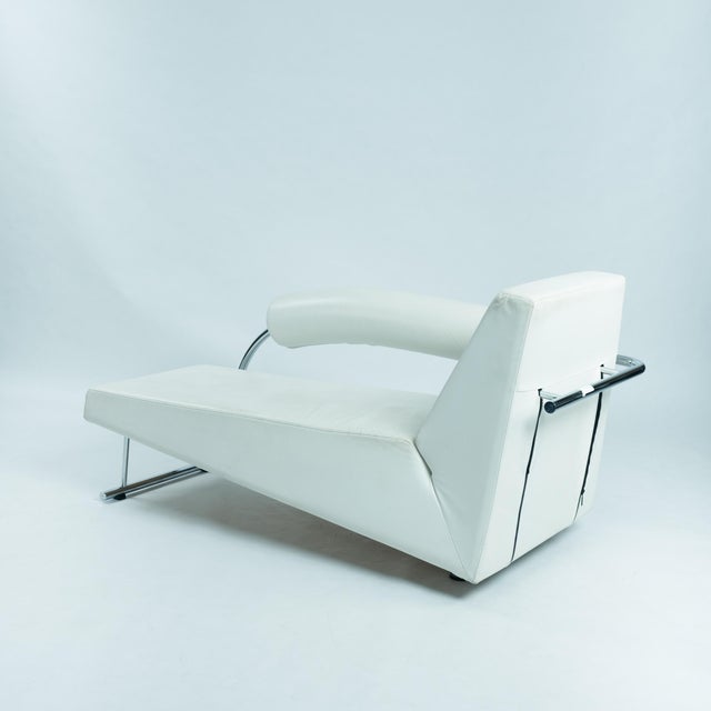 Postmodern Dutch Chaise Lounge in White Leather and Tubular Steel from Rob Eckhardt, 1980s For Sale - Image 6 of 18