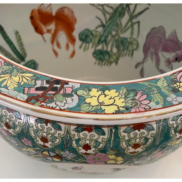 Chinese Chinese Famille Verte Style Porcelain Fish Bowl Jardinière Phoenix & Lotus, 20th For Sale - Image 3 of 18