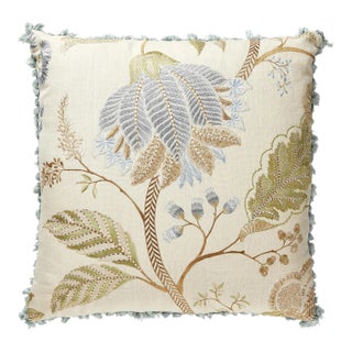 The House of Scalamandré Palampore Embroidery Pillow, Summer Sage For Sale