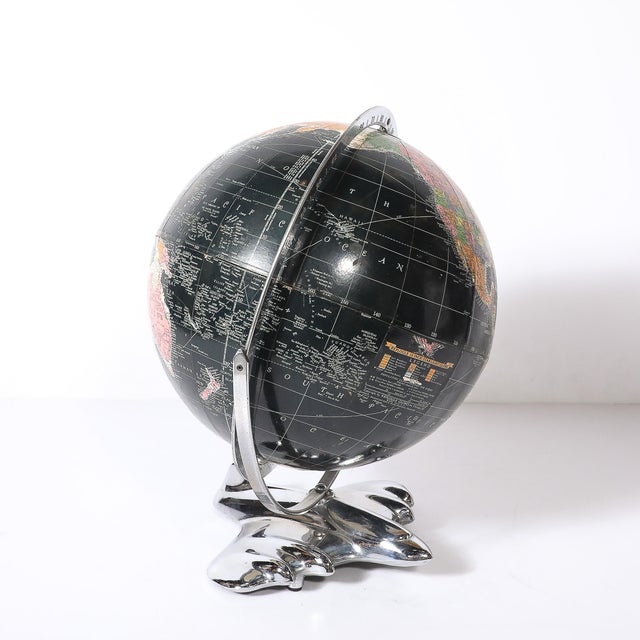 Art Deco Art Deco Aviation Globe on Sculptural Airplane Base in Chrome For Sale - Image 3 of 14
