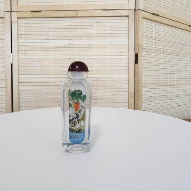 Vintage Chinese Inside-Painted Glass Snuff Bottle - Playful Cats & Flowers For Sale - Image 11 of 18