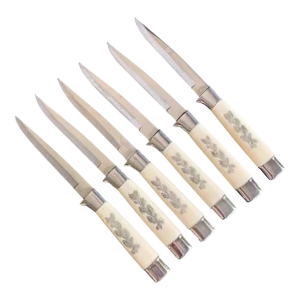 Vintage Stainless Steel Serrated Knives With Sterling Silver Inlay - Set of 6