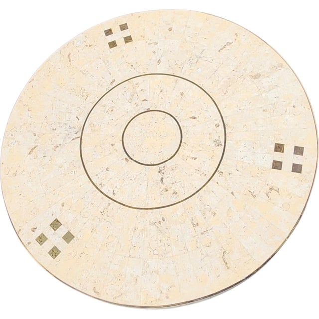 Contemporary 1980's Postmodern Casa Bique Tessellated Fossil Stone & Brass Inlay Side Table, Attributed to Robert Marcius For Sale - Image 3 of 11
