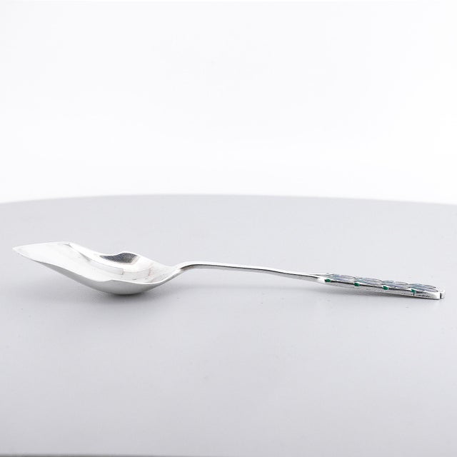 Silver Set 6 Liberty & Co. Sterling Silver & Enamel Demitasse Spoons by Bernard Cuzner For Sale - Image 8 of 17