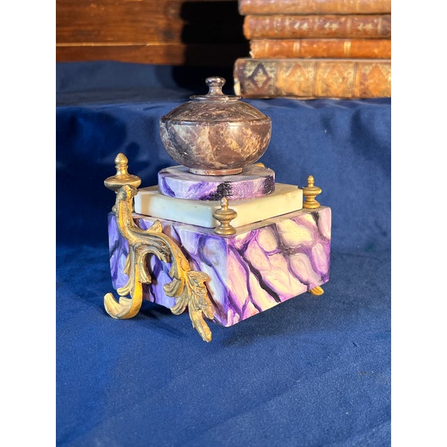 Early 20th Century Napoleon III Style French Inkwell With Gilt Bronze Appliques and Marble Basin For Sale - Image 5 of 11