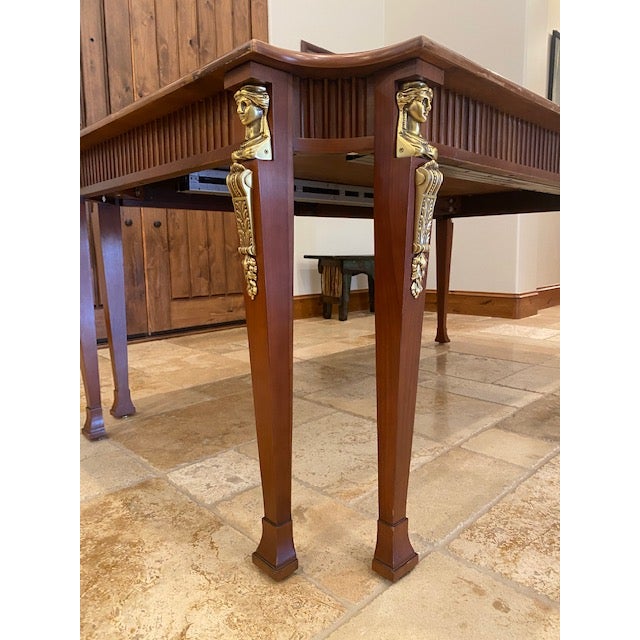 1990s Harden Dining Set with Inlaid + Brass Ormolu and Double Legs