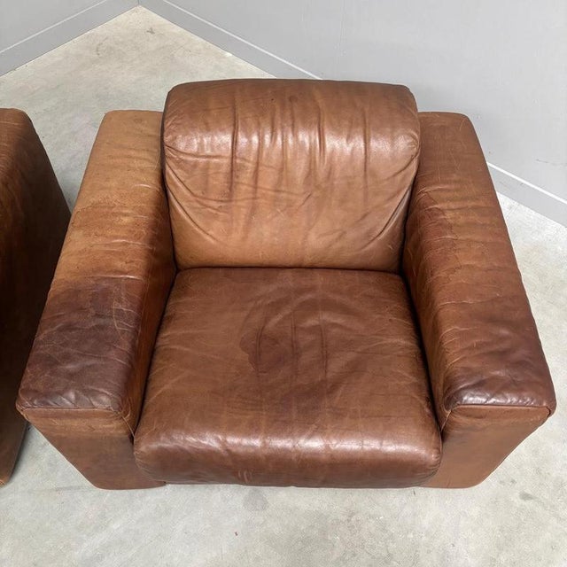 Vintage Brown Leather Lounge Chairs, 1970s, Set of 2 For Sale - Image 12 of 18