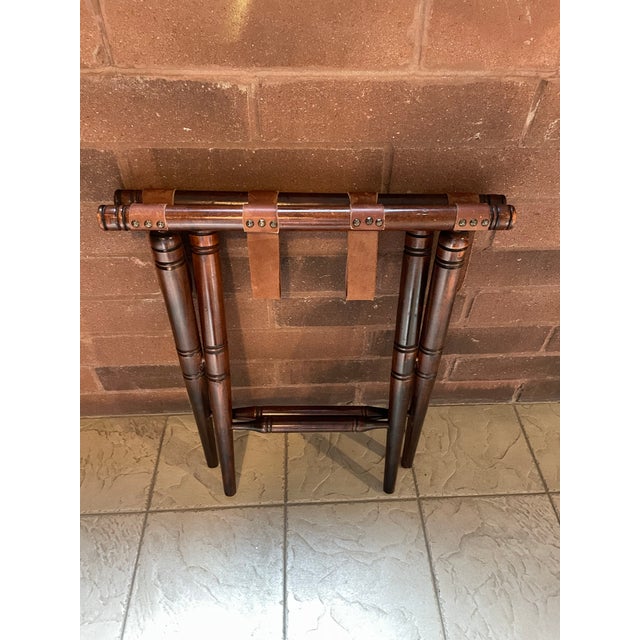 Vintage 1940s Ralph Lauren Style Wooden Folding Luggage Rack With Original Leather Straps For Sale - Image 12 of 12