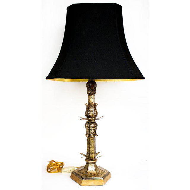 Gold Black Crackle Candlestick Lamp With Black Shade Chairish