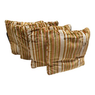 Earth Toned Striped Velvet Throw Pillows, Set of Four For Sale