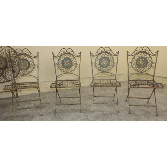 1970s Italian Bistro–Style Wrought Iron Garden Set With Four Folding Chairs For Sale - Image 15 of 18