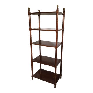 Elegant English Mahogany Five Shelf Etagere With Brass Finials and Bamboo Form Legs For Sale