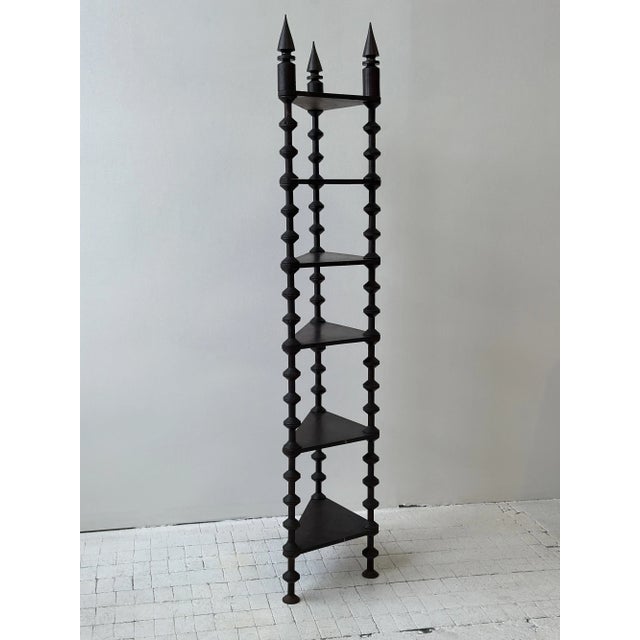 Antique Ebonized Tiered Spool Corner Shelf With Exaggerated Finials, Circa Late 19th Century For Sale - Image 14 of 18