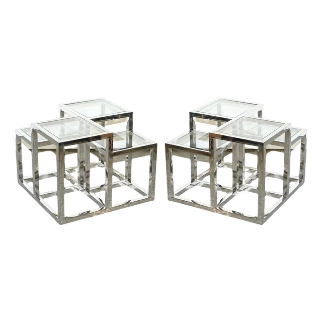 Art Deco Style Glass and Polished Stainless Steel Side Tables from Casa Padrino, Set of 2 For Sale