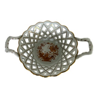 1960s Herend Chinese Bouquet Pattern Open Weave Basket For Sale