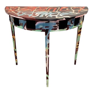 Graffitied Artist-Painted Demi-Lune Console Table For Sale