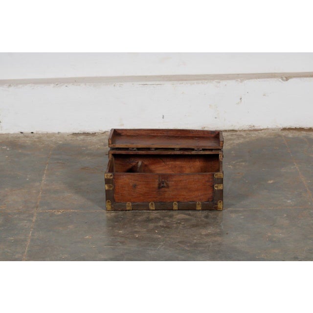 Antique Indian Teakwood Brass and Iron Strapped Small Chest For Sale - Image 4 of 4