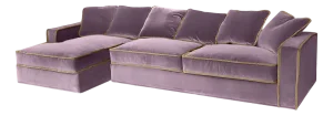 Rafaella Chaise Sofa in Pastel Pink Velvet with Camel Beige Trim from Biosofa