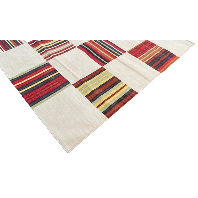 Not Yet Made - Made To Order Handwoven Cotton Area Rug Vegetable Dyed Beige and Red Tile Patterned Dhurrie - 12'x15' For Sale - Image 5 of 10