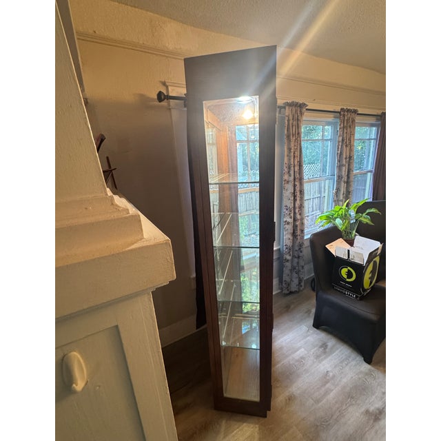 1960s Attributed to Henredon Campaign Style Lighted Display Cabinets (2) For Sale - Image 11 of 11