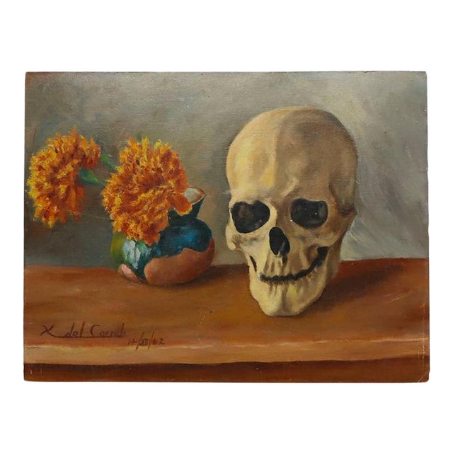 1960s Day of the Dead Altar Painting Oil on Cardboard For Sale
