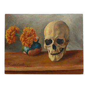 1960s Day of the Dead Altar Painting Oil on Cardboard
