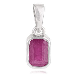 Minimalist Cushion Cut Natural Red Ruby Bezel Set Solitaire Pendant in Sterling Silver For Sale