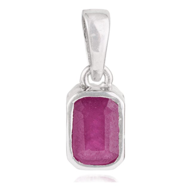 Minimalist Cushion Cut Natural Red Ruby Bezel Set Solitaire Pendant in Sterling Silver For Sale