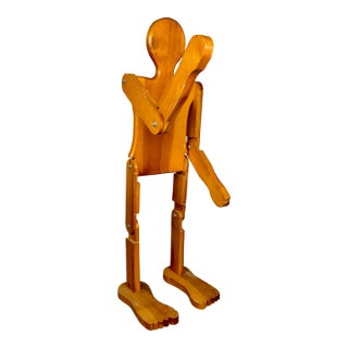 Mid 20th Century Folk Art Life Sized Articulating Wood Man Sculpture For Sale