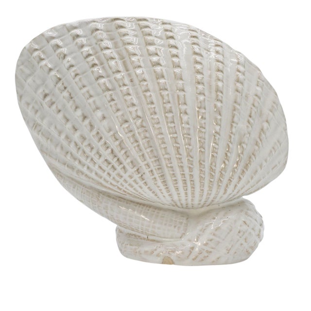 Contemporary Coastal Ceramic Clam Shell Vase in Palm Beach Style 11.5" For Sale - Image 3 of 9