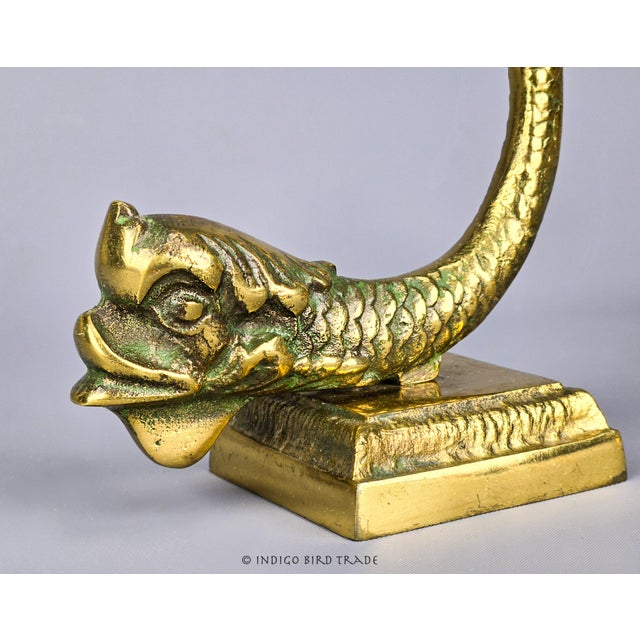 Antique Italian Bronze Dolphin Serpent Koi Fish Bookends Set of 2 For Sale - Image 4 of 8
