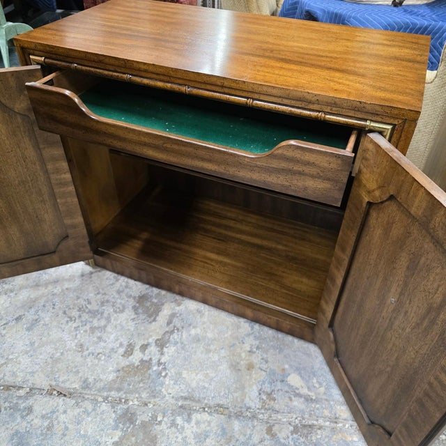 Pair of Mid 20th Century Weiman Faux Bamboo 2-Door (Burl Front) Server Cabinets For Sale - Image 10 of 10