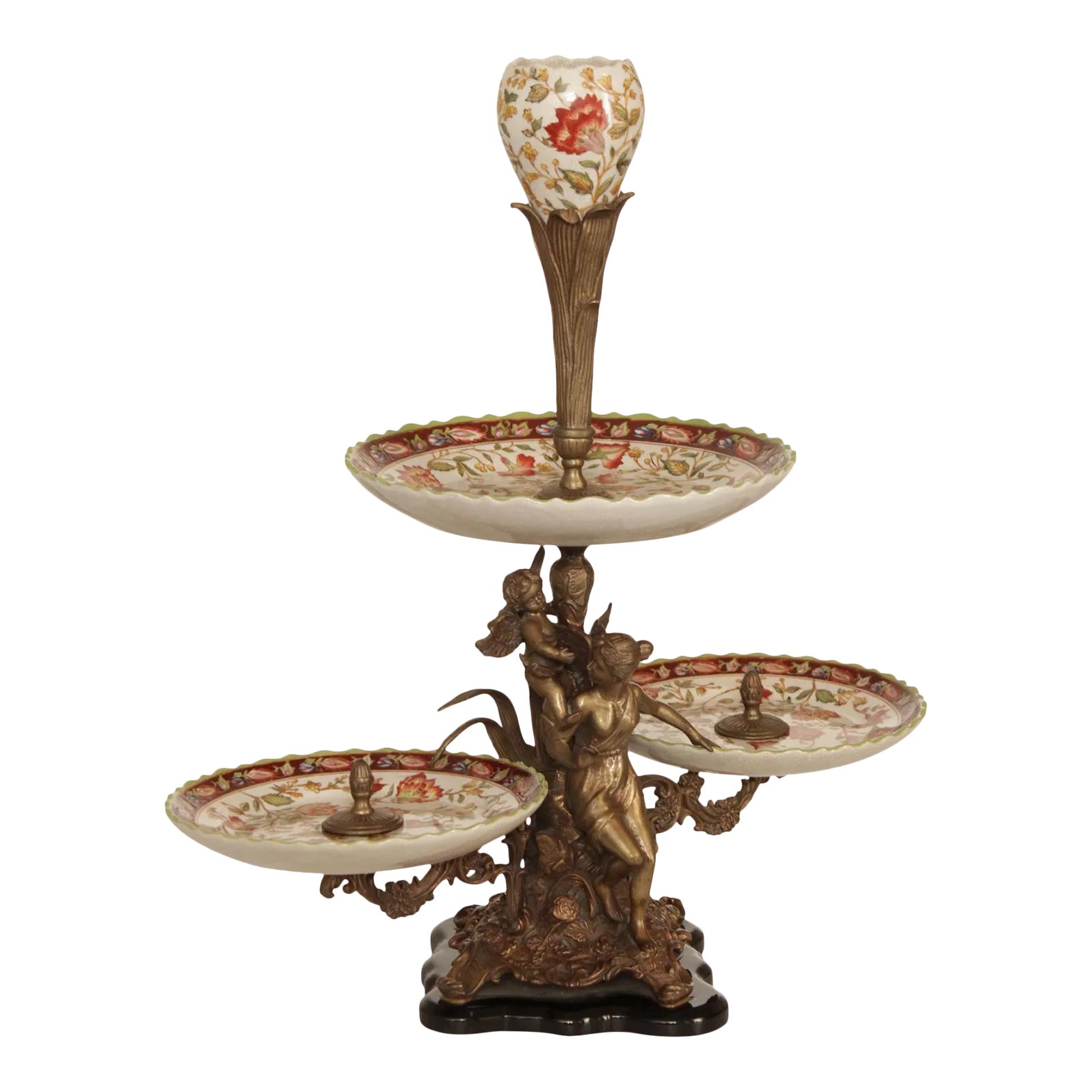 Late 20th Century Castilian Imports Rococo Style Porcelain & Brass ...