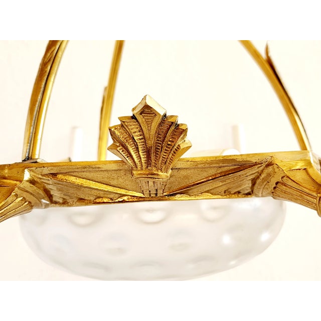 Vintage Empire Style Brass Chandelier With Glass Shade For Sale In New York - Image 6 of 12