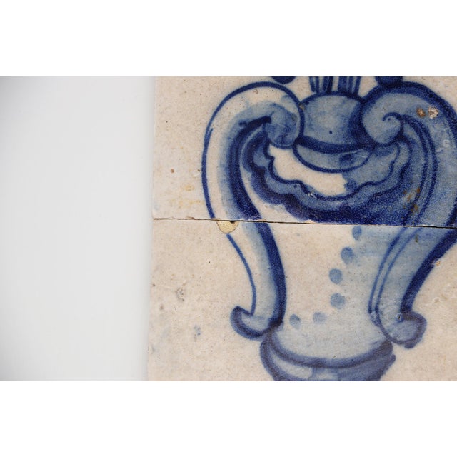 18th Century Baroque Set of Three Tiles Depicting a Flower Vase For Sale - Image 6 of 11