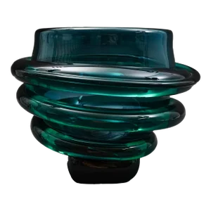 Vintage Tommie Rush Signed Green Heavy Art Glass Bowl Sculpture