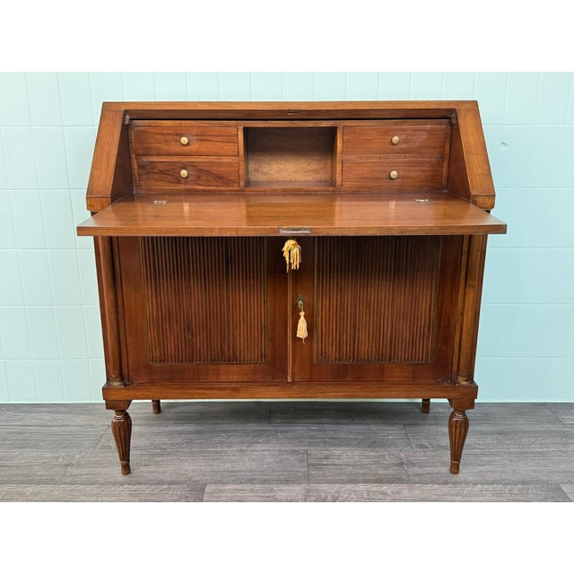 Italian Walnut Secretaire with Drop-Leaf, 1950s For Sale - Image 15 of 18
