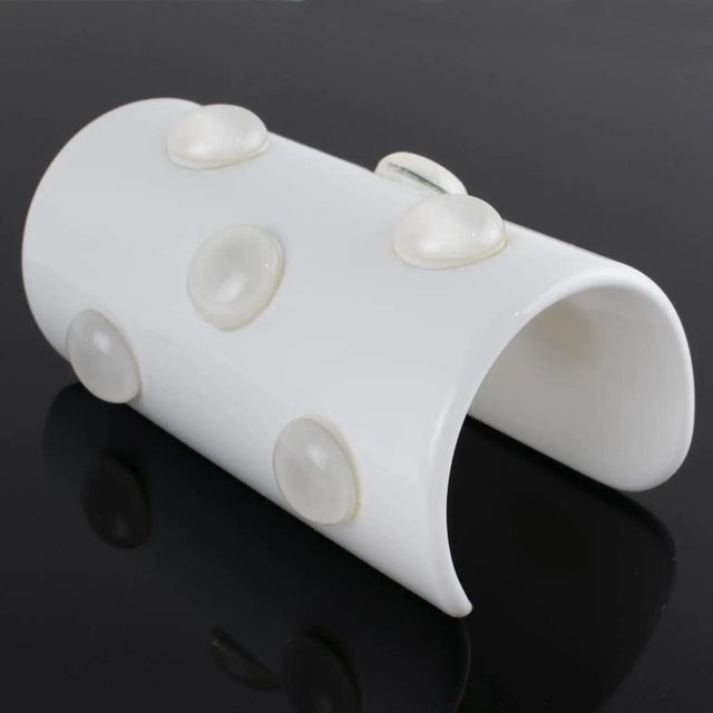 Krizia White Resin Lucite Cuff Bangle Bracelet with Cabochons For Sale - Image 11 of 13